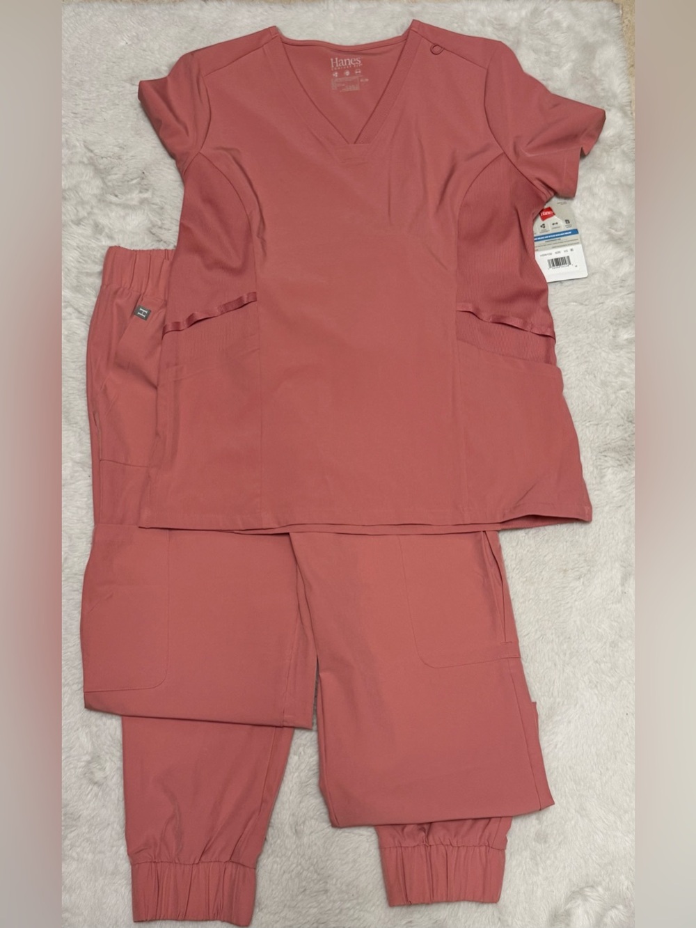 Hanes Dusty Rose Scrub Top & Pants Set